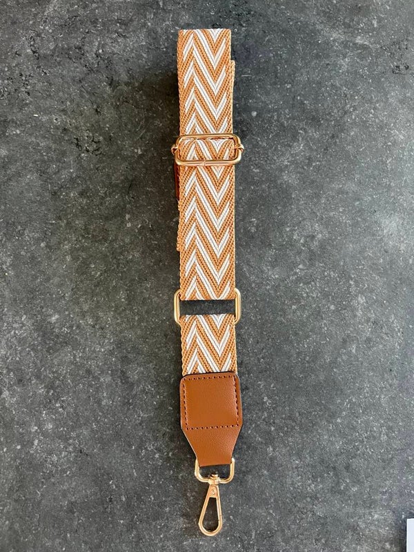 Bag strap / Tassenriem bruin met wit gestreept