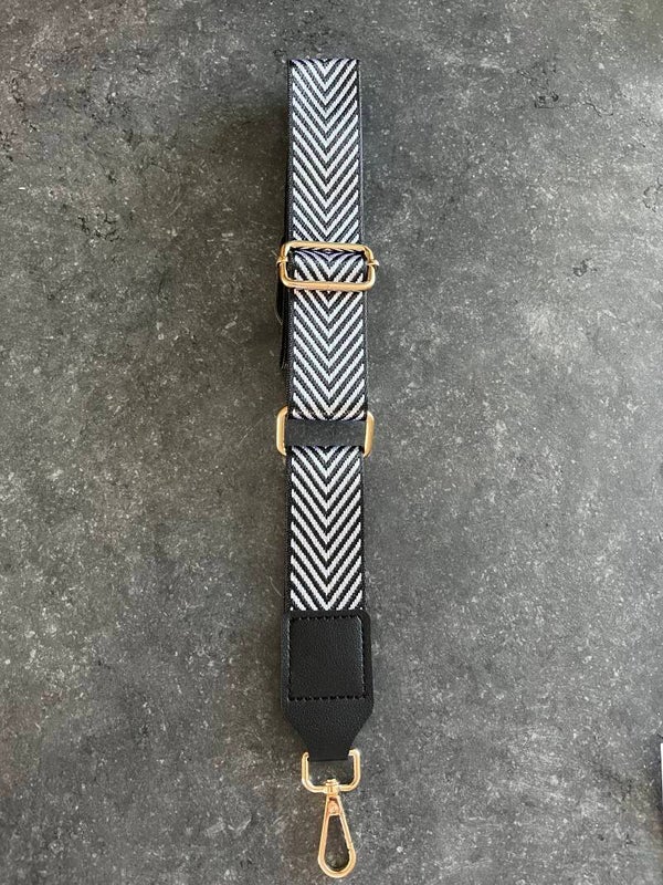 Bag strap / Tassenriem zwart met wit gestreept