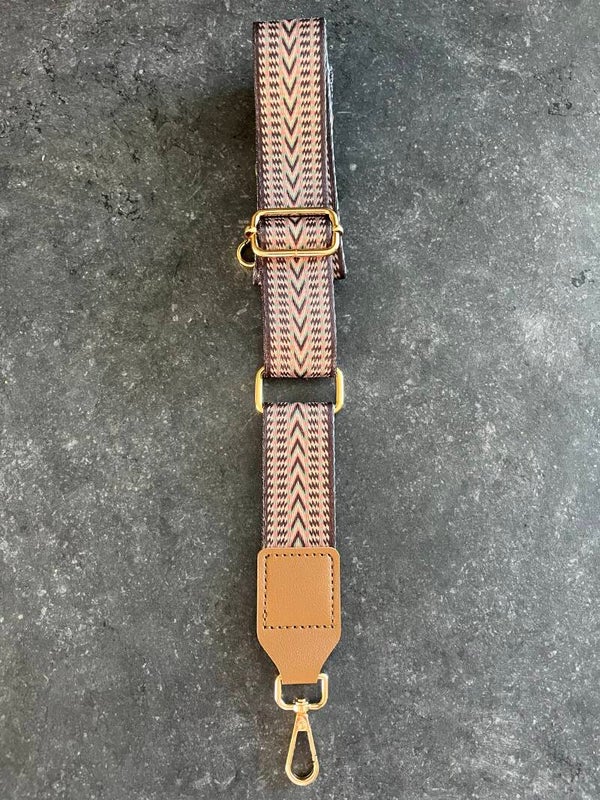 Bag strap / Tassenriem bruin met vleugje roze en groen