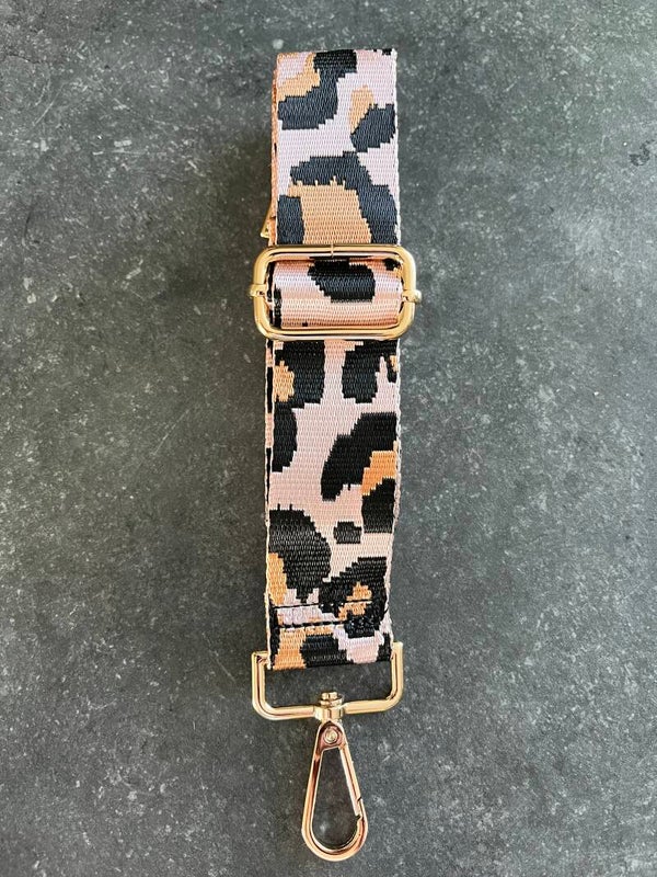 Bag strap / Tassenriem luipaard print beige zwart goud