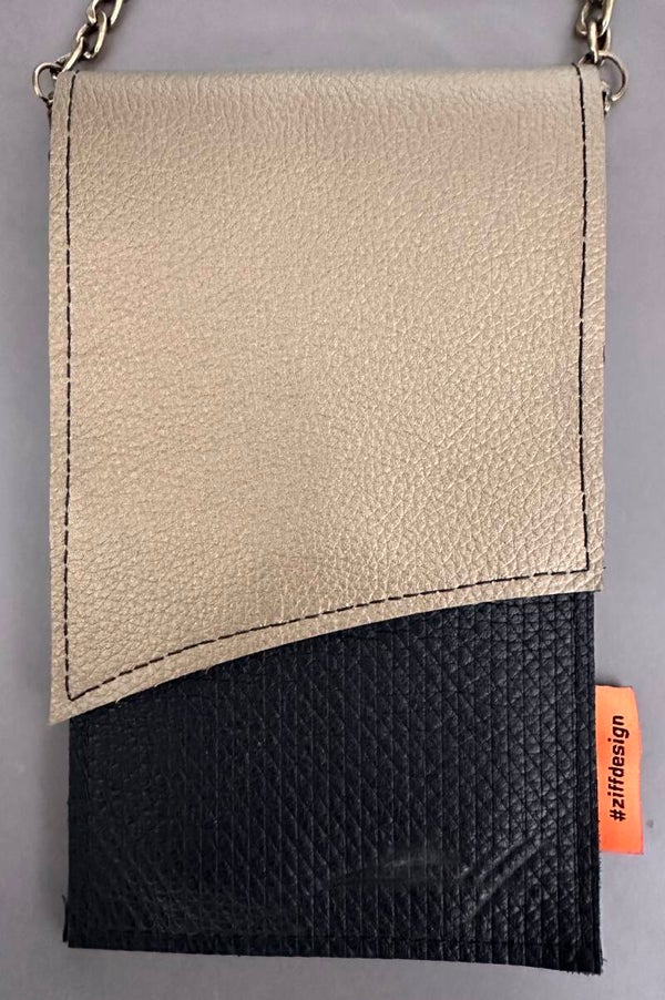 Handgemaakt leren telefoontasje Rome brons en zwart