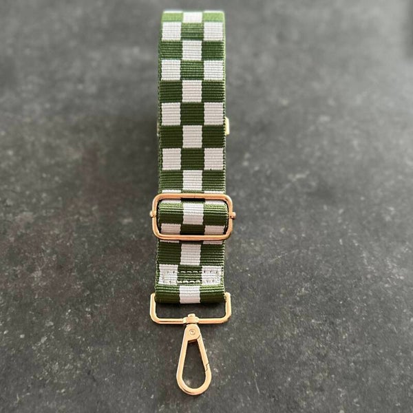 Bag strap / Tassenriem groen en wit blokjes