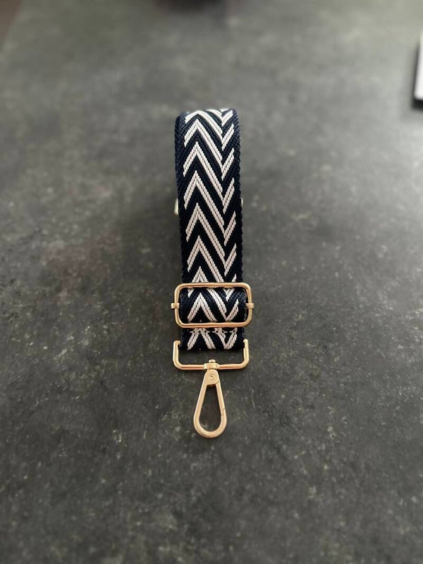 Bag strap / Tassenriem donkerblauw en wit