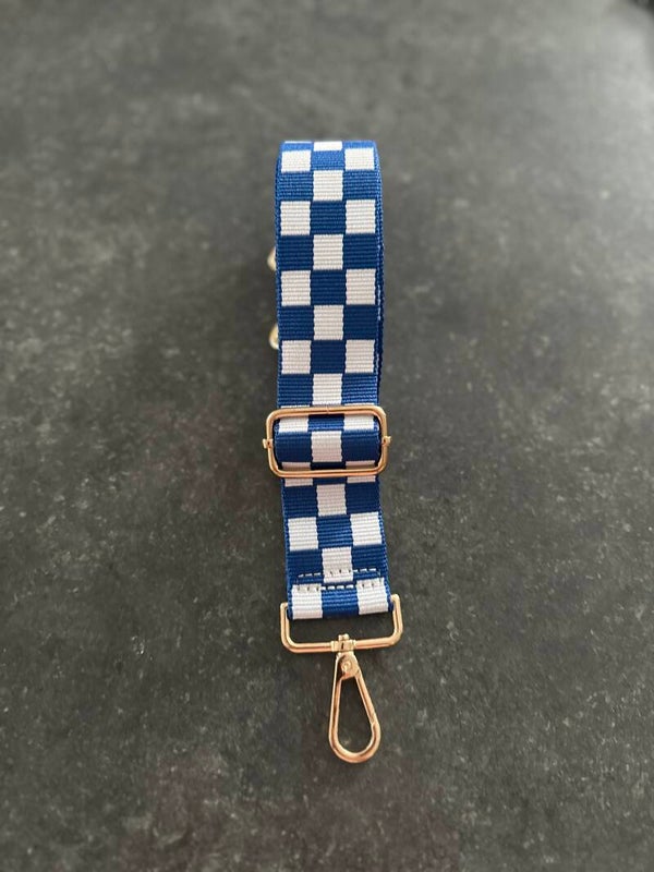 Bag strap / Tassenriem blauw en wit blokjes