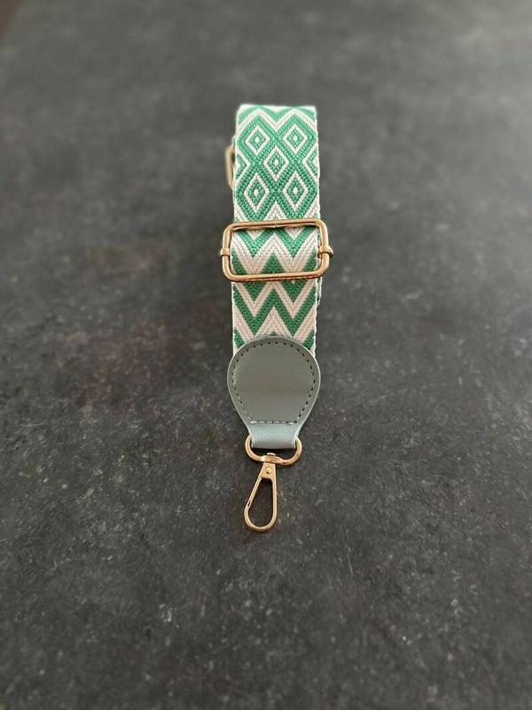 Bag strap / Tassenriem lichtgroen met wit
