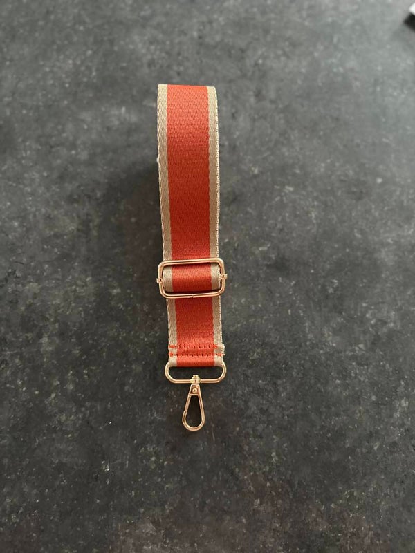 Bag strap / Tassenriem oranje met beige streep