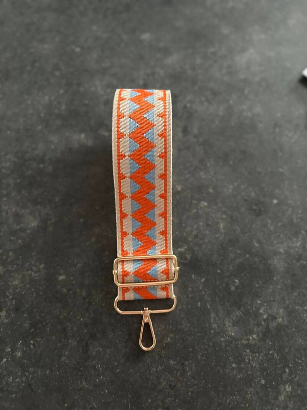 Bag strap / Tassenriem beige oranje en lichtblauw