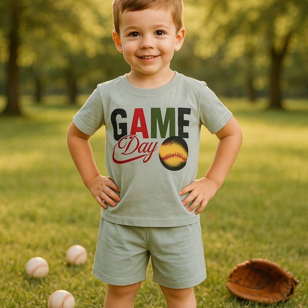 Jungen Outfit, 2er Set: T-Shirt + Shorts, Grün/Rot, 100% Baumwolle