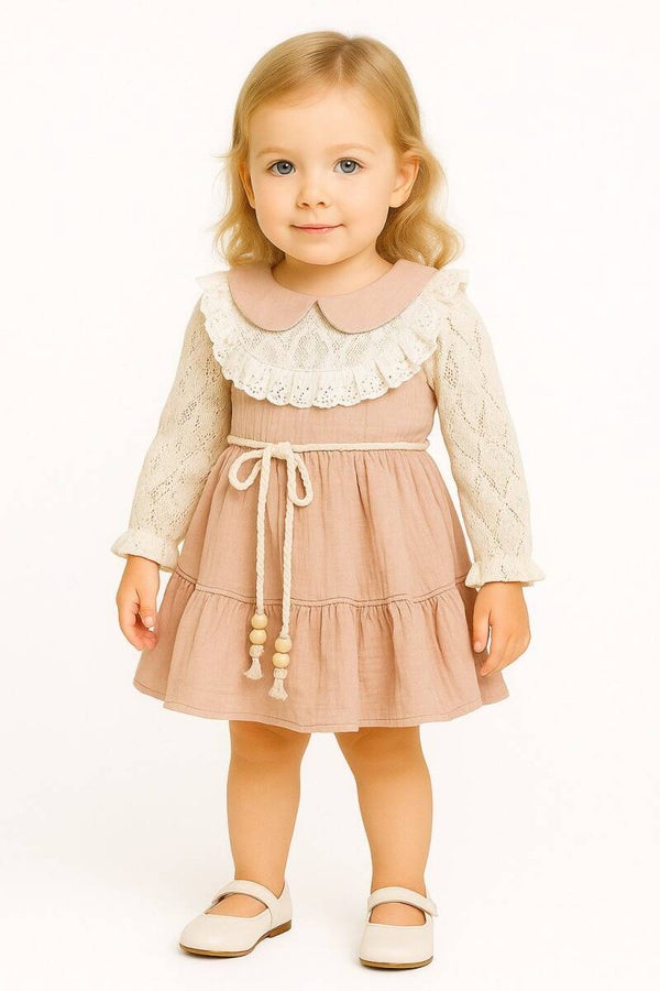 Taufkleid Prinzessin Kleid, Party Kleid, Spitze, 100% Baumwolle, Beige