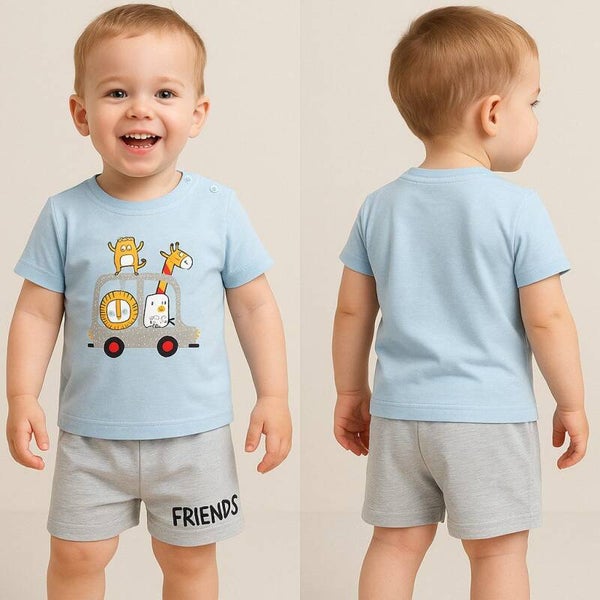 Jungen Outfit, 2er Set für Kleinkind: T-Shirt + Shorts, Blau/Grün