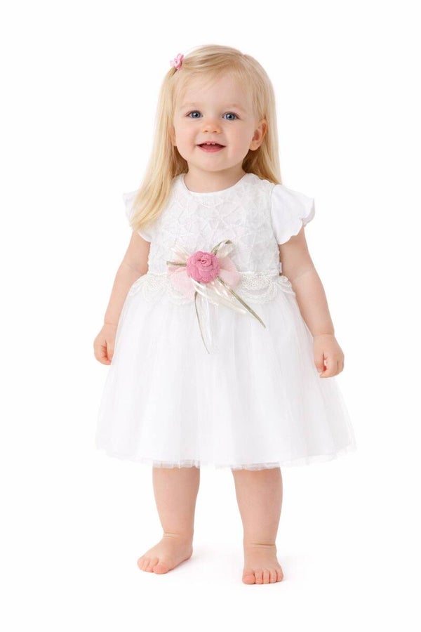 Taufkleid Festliches Prinzessin Kleid, Party Kleid, Spitze, 100% Baumwolle, Weiß