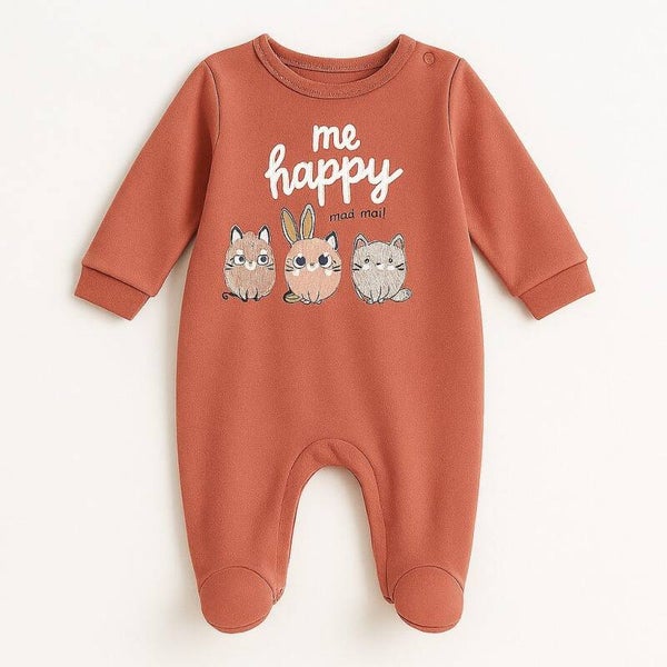 Strampler Baby Mädchen Strampler mit Fuß, Rosa, Katzen-Motiv, 100 % Baumwolle