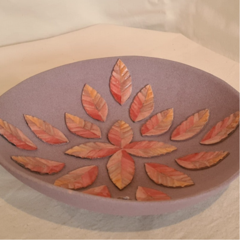 keramiek schaal blad geel groen blauw