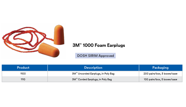 3M™ 1000 Foam Earplugs (SIRIM/DOSH)