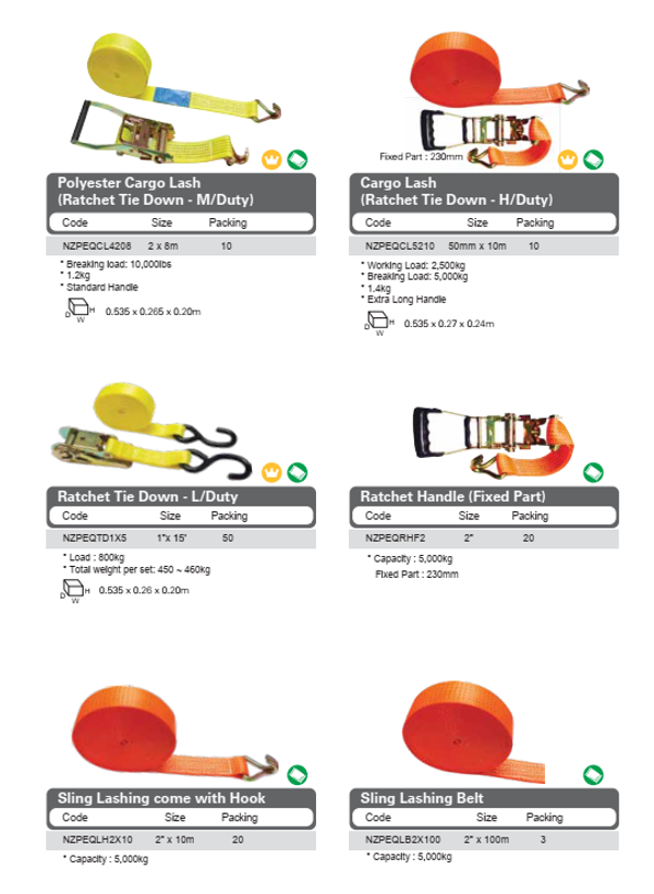 Polyester Cargo Lash/Polyester Cargo Lash/Ratchet Handle/Sling Lashing come with Hook