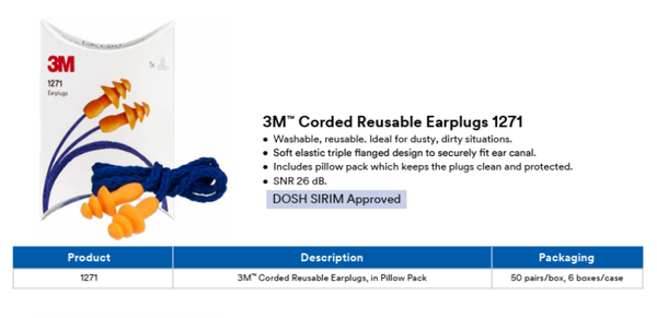 3M™ Corded Reusable Earplugs 1271