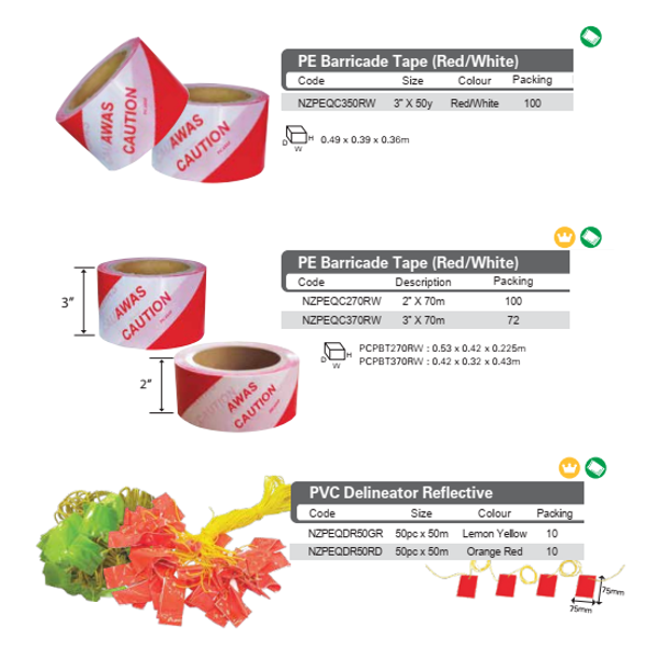 String Delineator Reflective / Warning/Barricade Tape (Red/White)