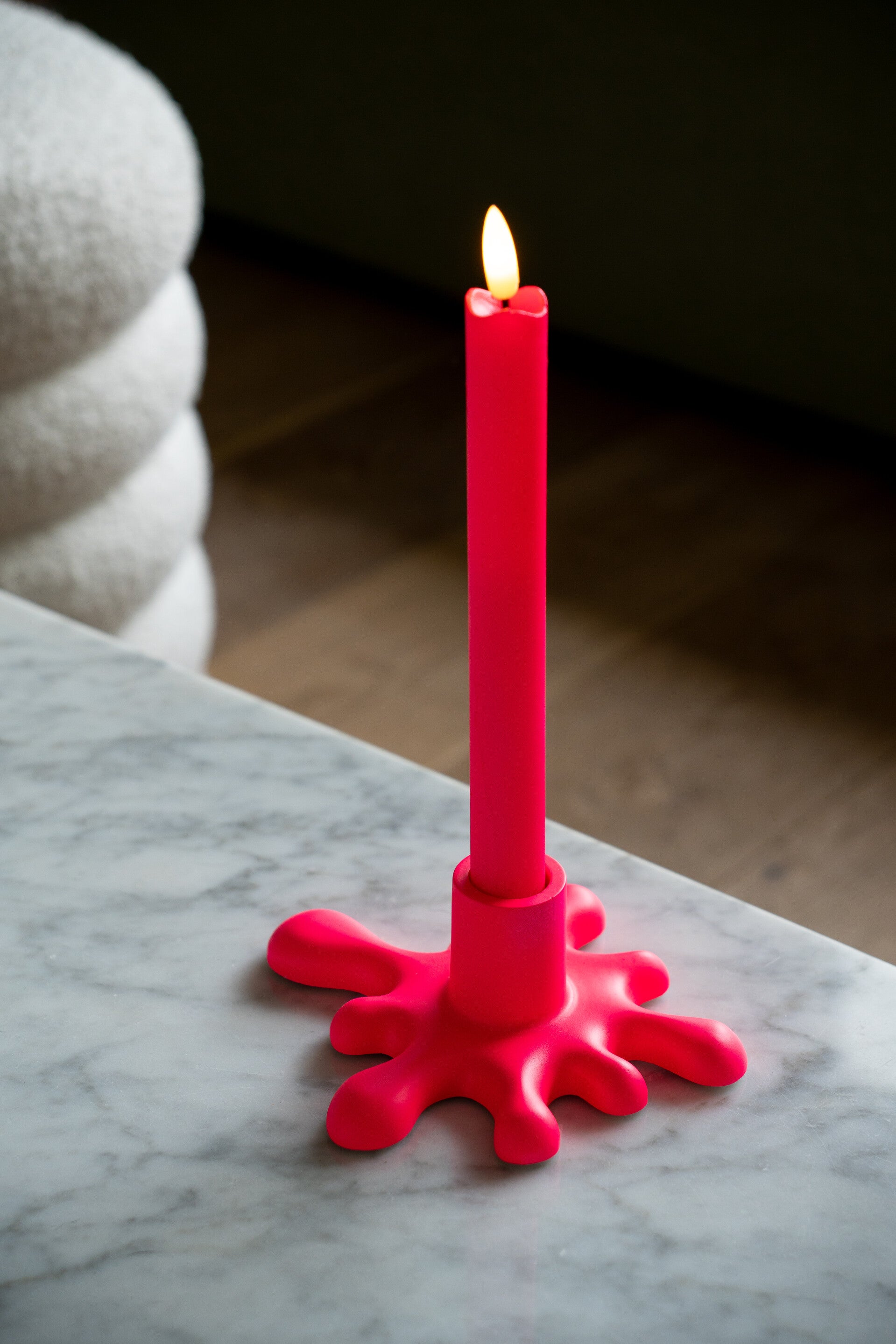 Led candle & holder - neon pink