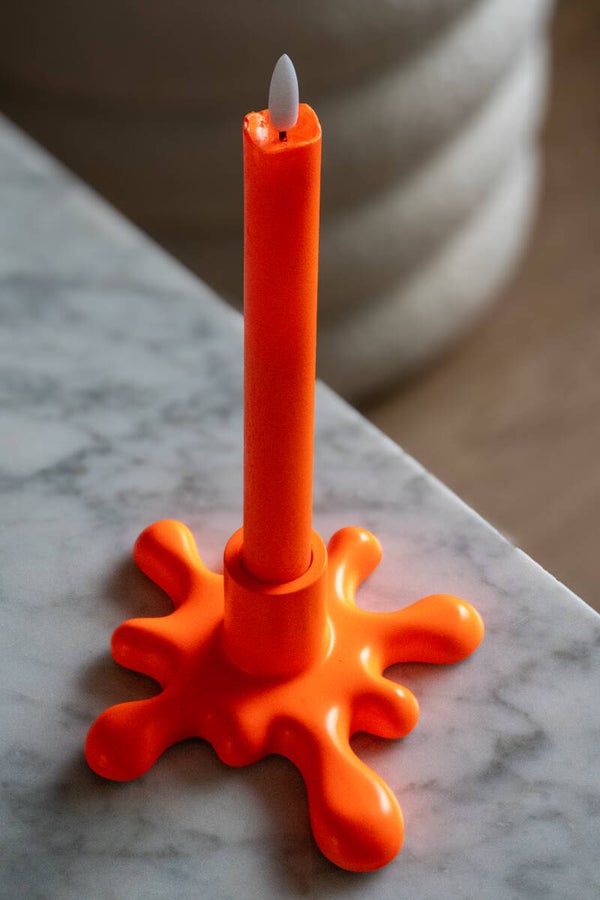 Led candle & holder - neon orange