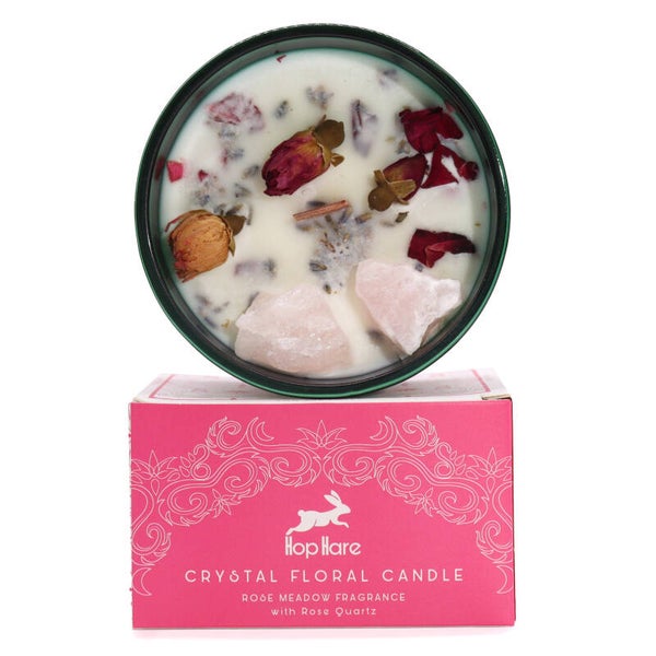 Rose Quartz Crystal & Rose Hop Hare Candle