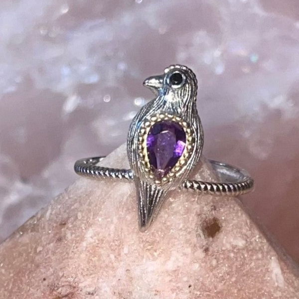 Amethyst Raven Ring