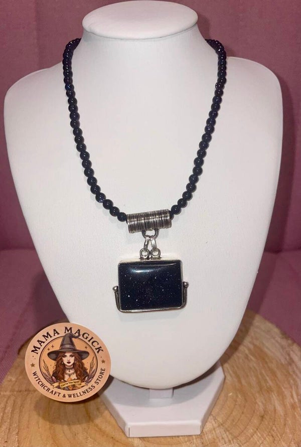 Blue Goldstone Pendant & Choker Set