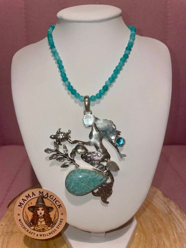 Amazonite Mermaid Pendant & Choker Set