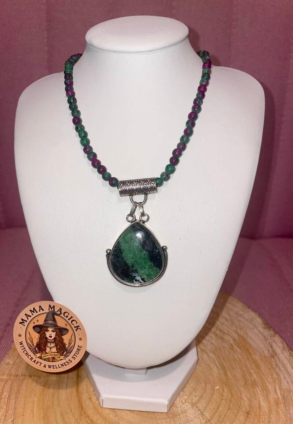Ruby In Zoisite Pendant & Choker Set