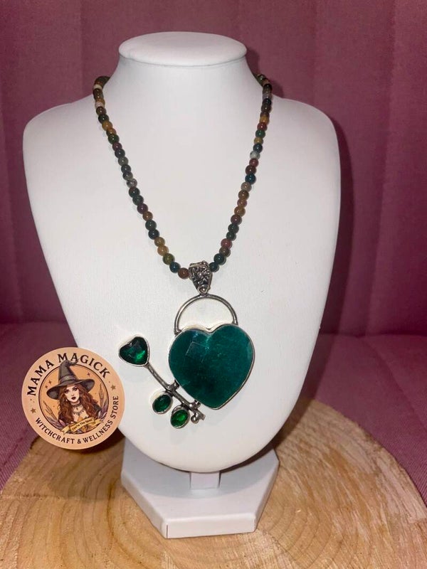 Emerald Heart Pendant & African Turquoise Choker Set