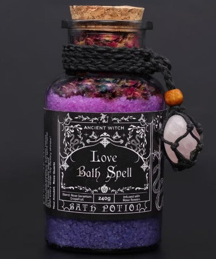 Love Bath Potion & Rose Quartz Crystal Amulet