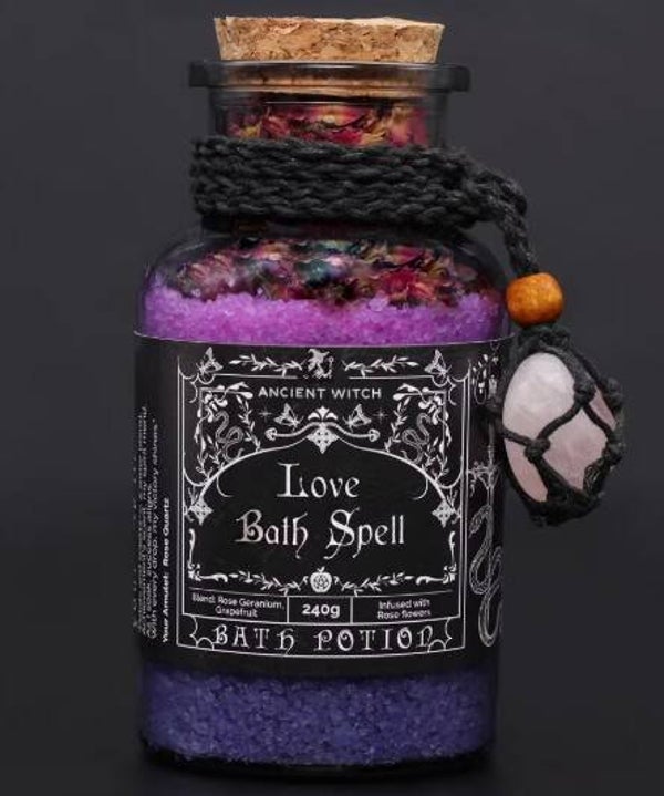 Love Bath Potion & Rose Quartz Crystal Amulet