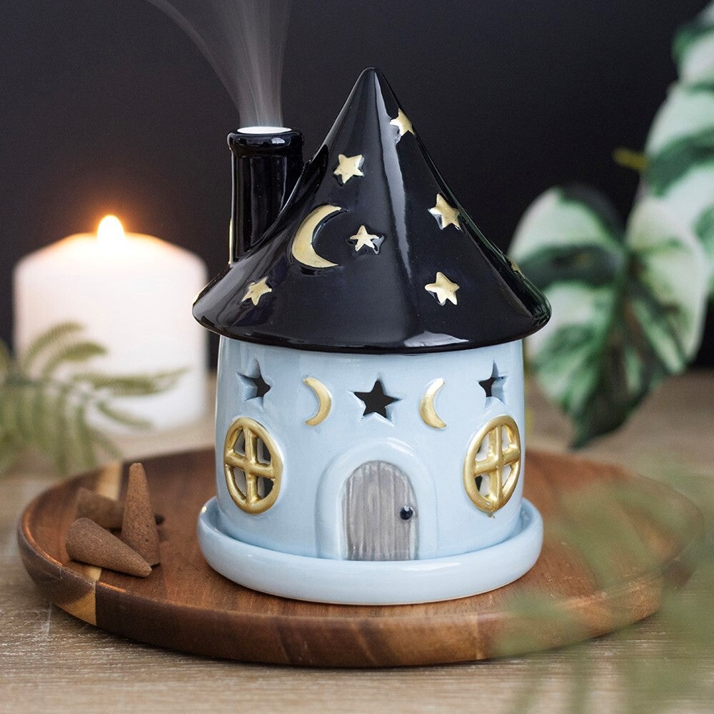 Celestial Witch's Cottage ceramic incense cone or tealight holder