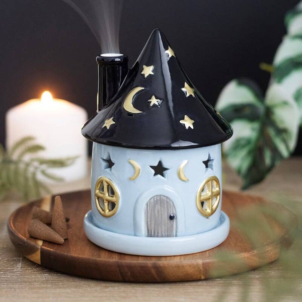 Celestial Witch's Cottage ceramic incense cone or tealight holder