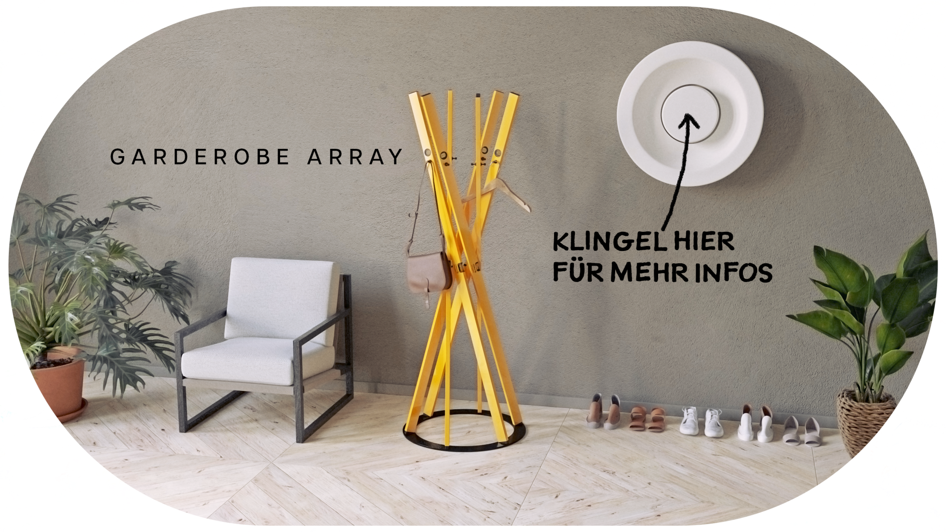 DESIGN PLEASE Garderobenständer array in gelb, im Flur eines Lofts