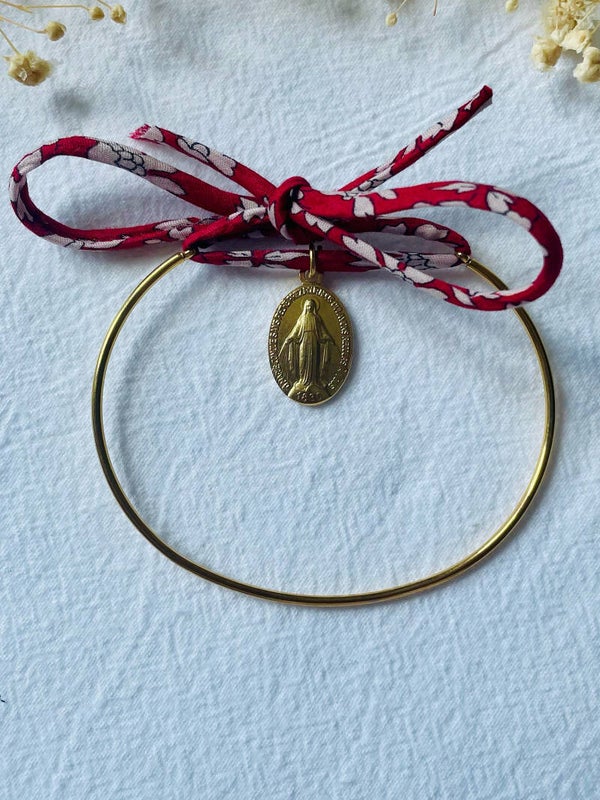 Jonc médaille miraculeuse et Liberty rouge