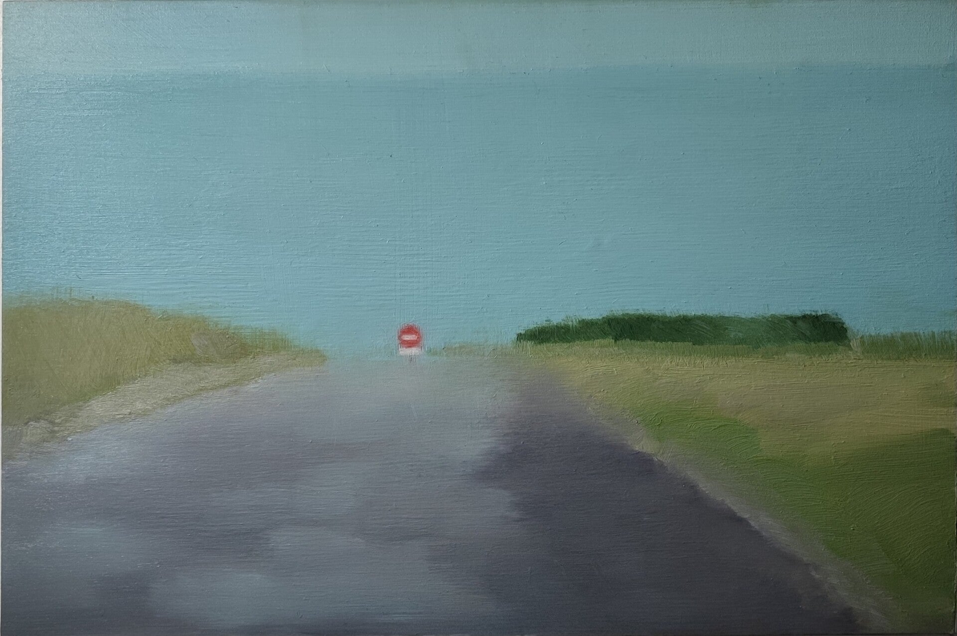 "La route de la mer". Huile sur caissette bois 30x20cm    