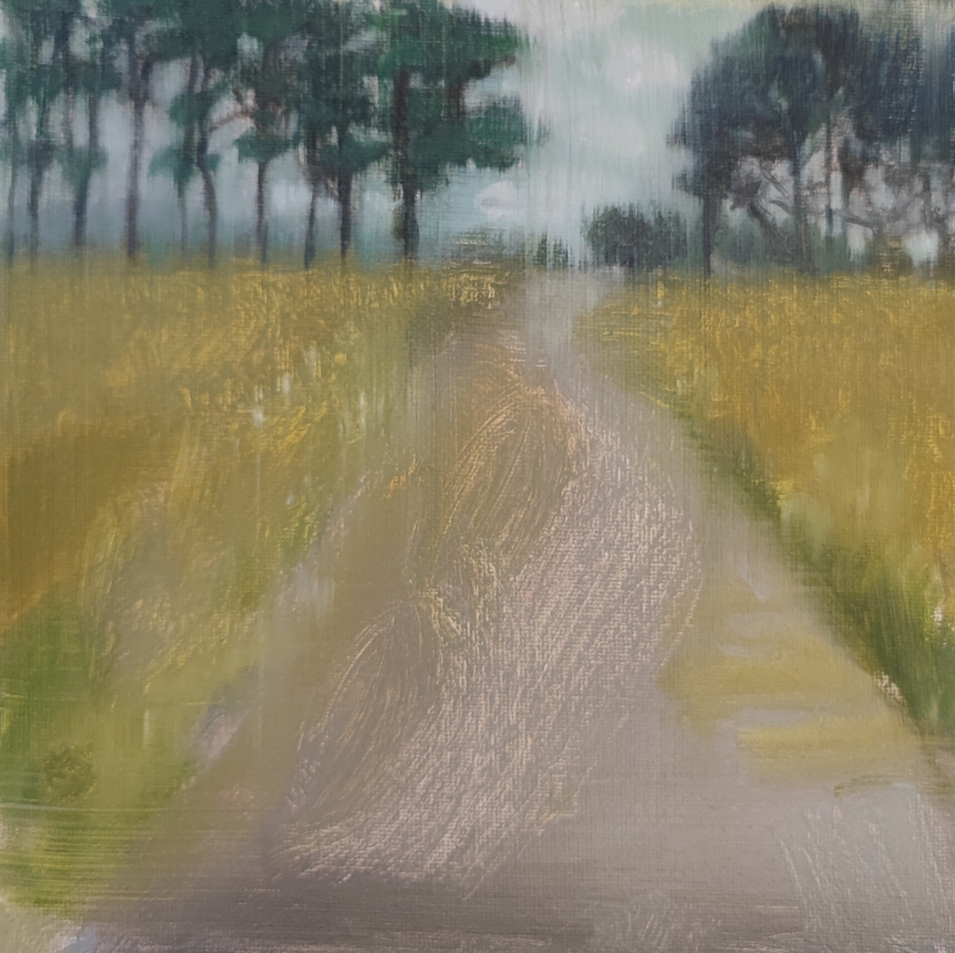 "Sur la route" Huile sur toile 20x20cm.  