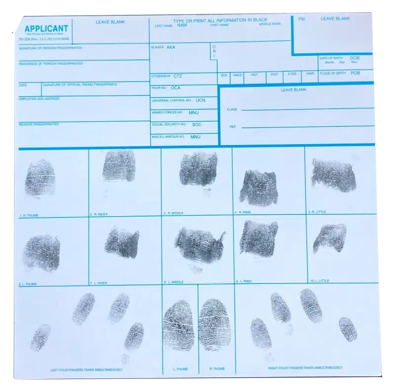 Fingerprinting - FD-258 Extra Copies