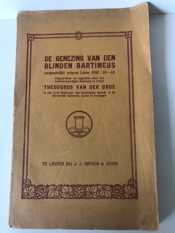 De genezing van de blinde Bartimeus. Schrijver: Th van der Groe