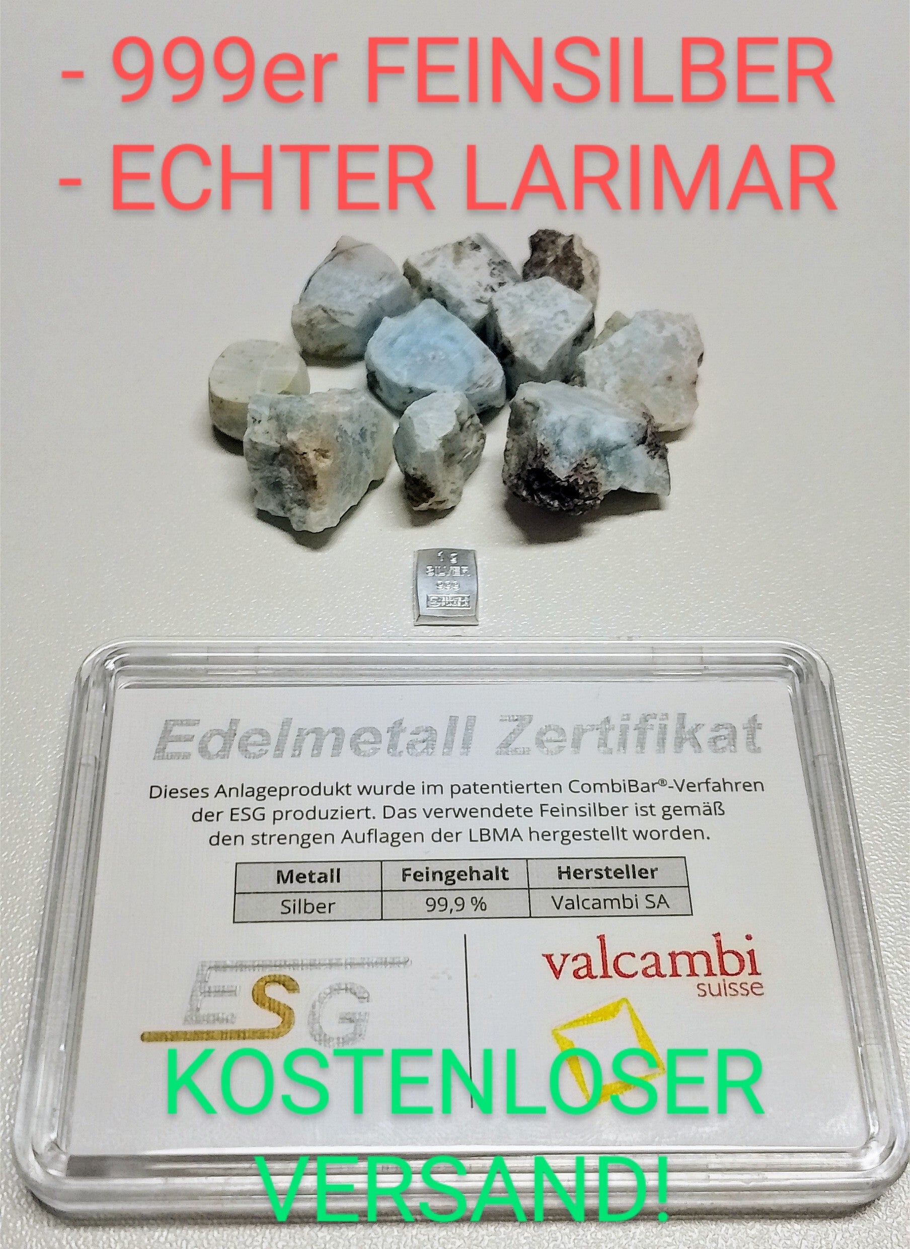 🔴 1 Gramm Feinsilber + 29 Gramm Larimar - seltener als Gold!