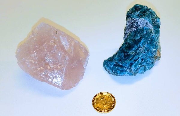 🔴 Vergoldeter "Glückspfennig" - Edelsteine Apatit und Rosenquarz