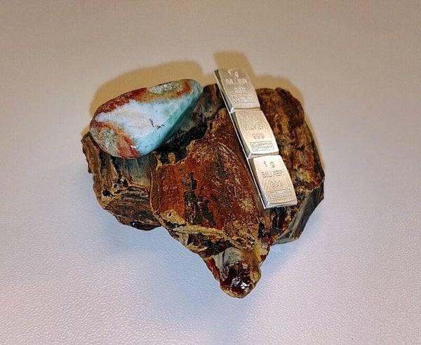 🔴 3 Silberbarren - Indonesischer Bernstein - mehrfarbiger Larimar