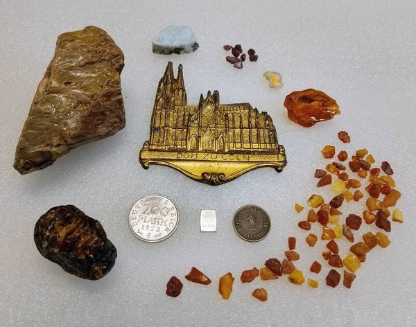 🔴 Sammler-Set - Kölner Dom - Münzen - Edelsteine - Silber - Fossiles Holz