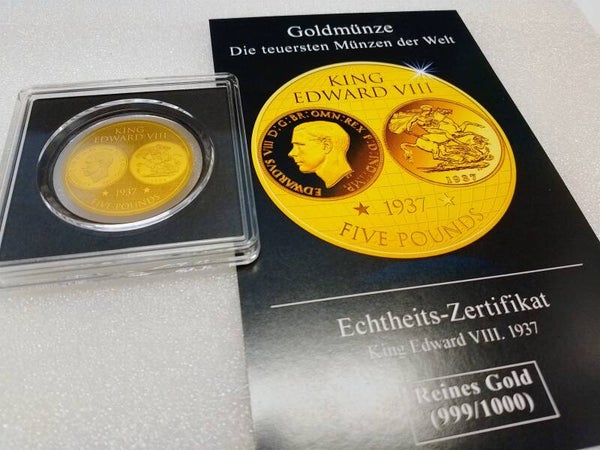 🔴 Limitierte 999er Goldmünze - King Edward VIII - Sammlerausgabe