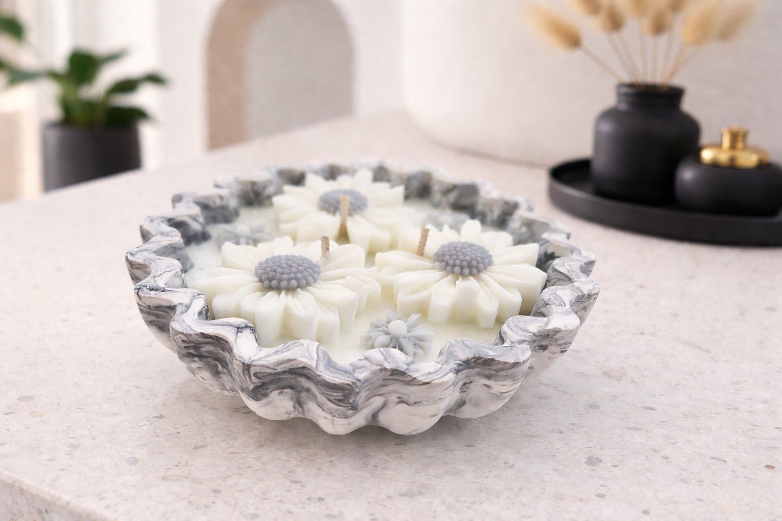 Lrg marble daisy candle bowl