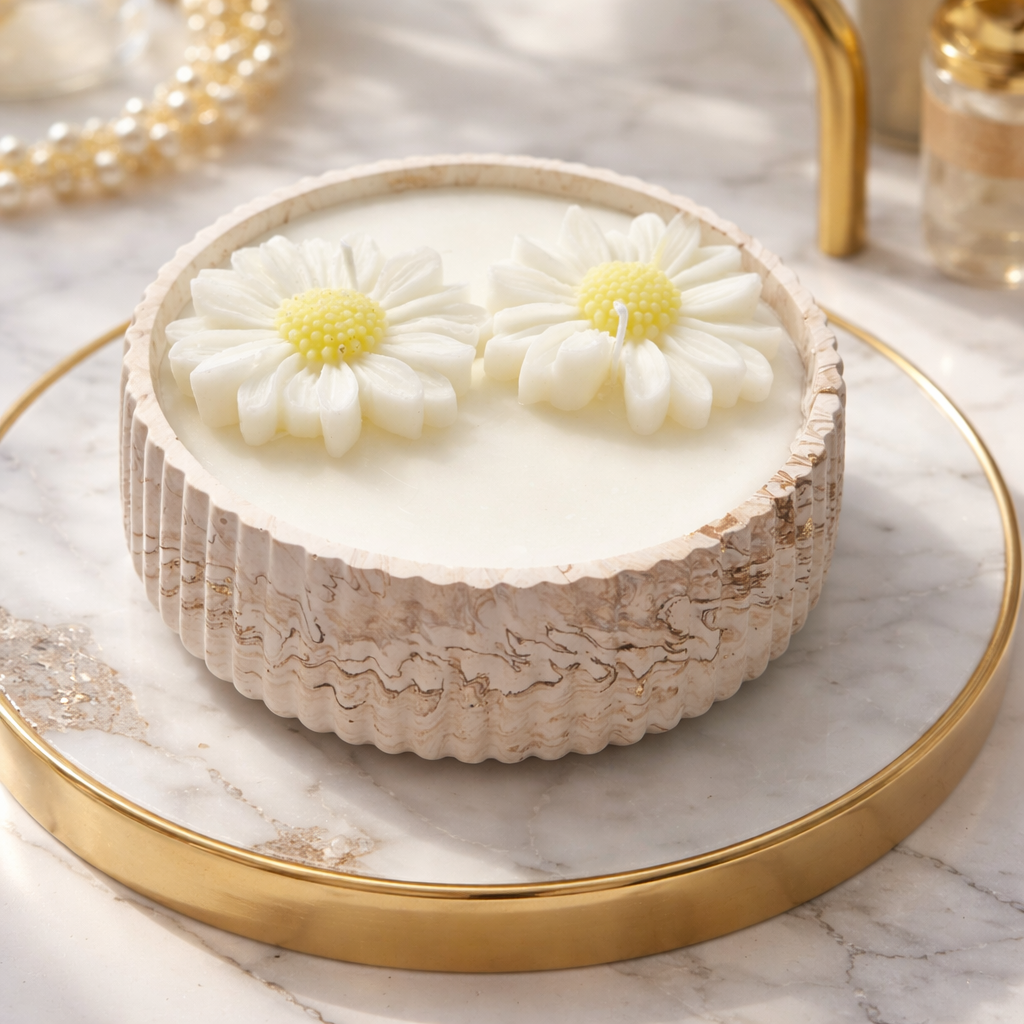 Daisy Candle Bowl beige marble