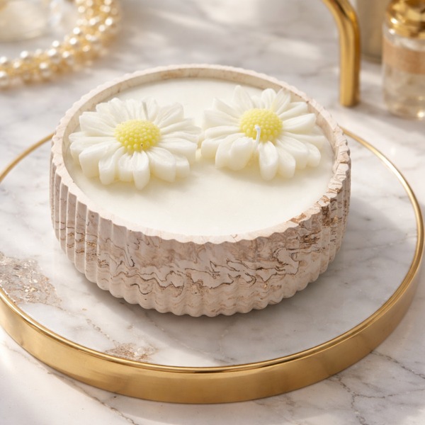 Daisy Candle Bowl beige marble