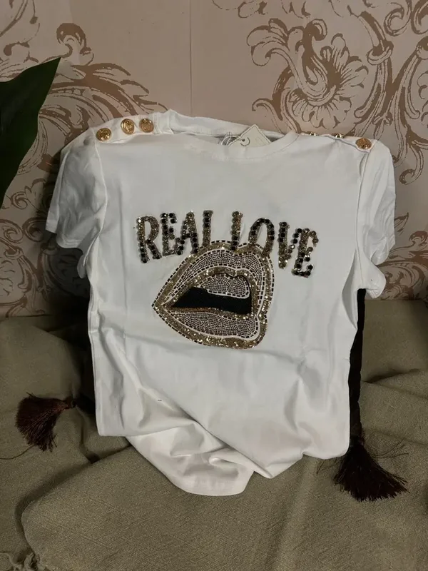 t-shirt bianca con strass