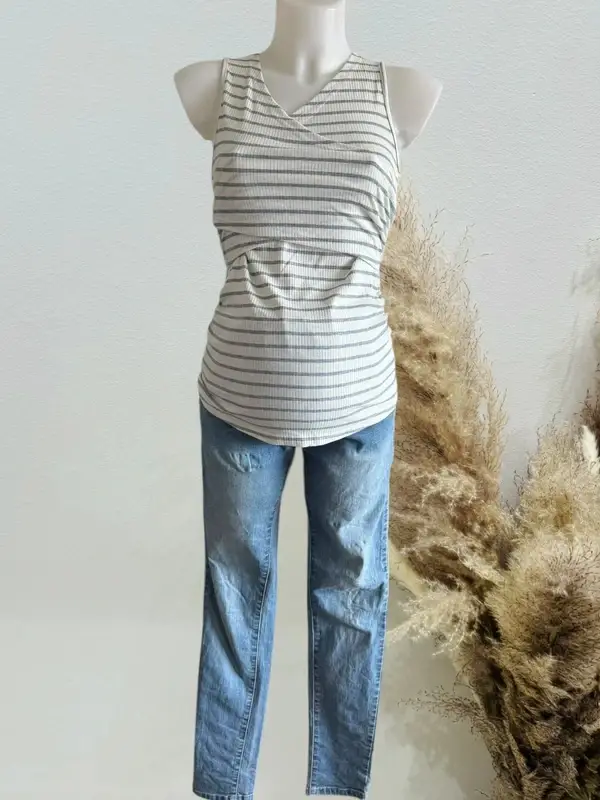 Top débardeur de grossesse et d’allaitement gris blanc T36