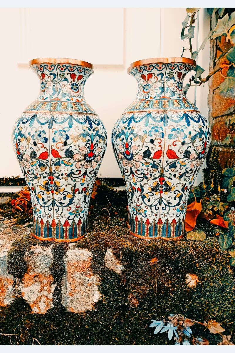 Paire vases cloisonné chinois anciens 